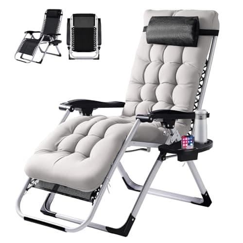 VINGLI Padded Zero Gravity Chair, Lounge Chair with Removable Cushion & Tray, Folding Reclining Patio Chairs, Recliner Chair for Lawn,Indoor and Outdoor
