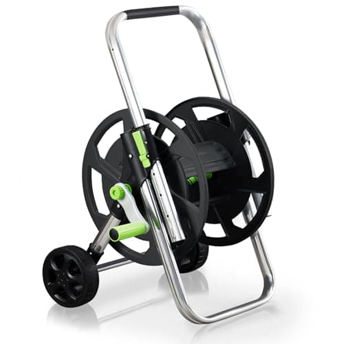 Garden Hose Reel Cart, Holds 75-150 Feet of 5/8-Inch Hose, Portable Hose Reel Cart With Wheels,Adjustable Handrail, Quick Hose Connector