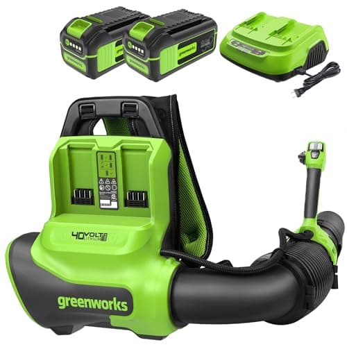 Greenworks 40V (710 CFM / 175 MPH) Brushless Backpack Blower, Commercial Power for Wet Leaves, Heavy Debris, Gravel and Driveway Snow, Includes (2) 5.0Ah HP Batteries & 4A Dual Charger