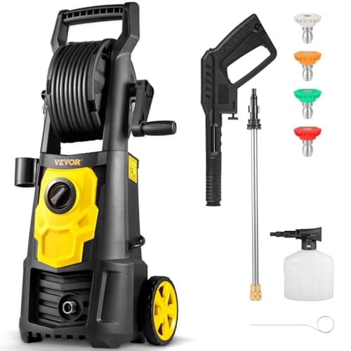 VEVOR Electric Pressure Washer, 2000 PSI, Max 1.65 GPM Power Washer w/ 20 ft Hose & Reel, 4 Quick Connect Nozzles, Foam Cannon, Portable to Clean Patios, Cars, Fences, Driveways, ETL Listed