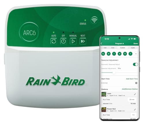 Rain Bird ARC6 App-Based Indoor Smart WiFi Irrigation Sprinkler Timer/Controller, 6-Zone/Station, EPA WaterSense Certified, Compatible with Alexa, Indoor 6-Station