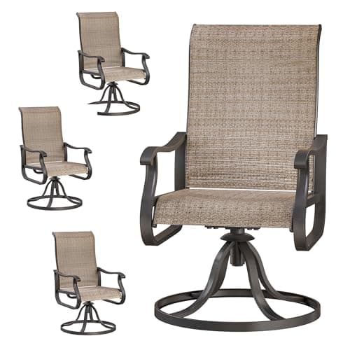 VONZOY Swivel Patio Chairs Set of 4, Outdoor Dining Chairs with High Back, All-Weather Swivel Rocker Chair for Lawn, Porch or Garden(Brown, 4 PCS)