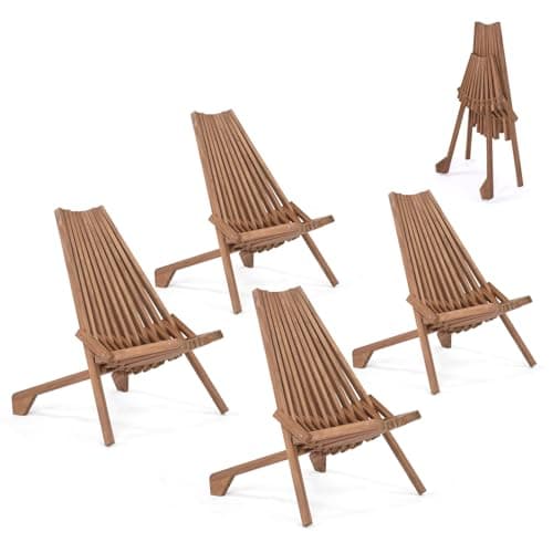 VINGLI FSC Acacia Wood Folding Outdoor Chairs Set of 4,Weather-Resistant Wooden Folding Chairs Patio Chair Furniture Comfy Adirondack Chairs Lounge Chair for Deck Fire Pit Porch Camping,Up to 350LBS