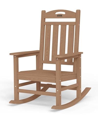 SUUNYN Oversized Rocking Chair Outdoor, High Back Porch Rocker Chair, HDPE All Weather Resistant Rocking Chairs for Patio, 386lbs Weight Capacity, Teak