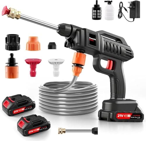 Teodute Cordless Pressure Washer, 1500W 21V Portable Power Washer, Rechargeable Battery Pressure Washer with 5M Hose & 3 Nozzles, Electric Pressure Washers for Car Patio Garden Cleaning Watering