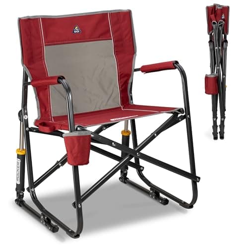 GCI Outdoor Freestyle Rocker Camping Chair | Portable Folding Rocking Chair with Solid, Durable Armrests, Drink Holder & Comfortable Backrest — Cinnamon