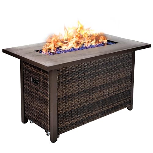 42 Inch Propane Fire Pit Table, 50,000 BTU Outdoor Gas Fire Pits with Removable Lid, 2 in 1 Rectangular Firepit Table for Outside Patio Deck and Garden