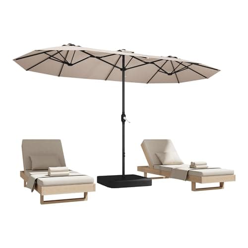 DomeShade 15ft Patio Umbrella with Base,Large Outdoor Double-Sided Rectangle Umbrella with Crank Handle, Market Umbrella for Poolside Garden Deck Backyard Beach Pools, Beige