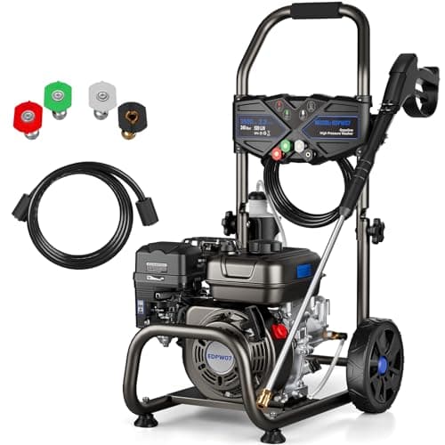 MUTAOMAY 3500 PSI Gas Pressure Washer, 2.3GPM Gas Powered Power Washer with 209cc OHV Engine, Soap Tank, 25FT Pressure Washer Hose,Pressure Gun & 4 Nozzles for Cars/Driveways/Homes/Patios