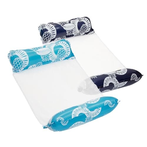 Waterlife 4-in-1 Pool Hammock 2-Pack, Inflatable Pool Chair Float, Saddle & Lounge Chair, Navy & Light Blue