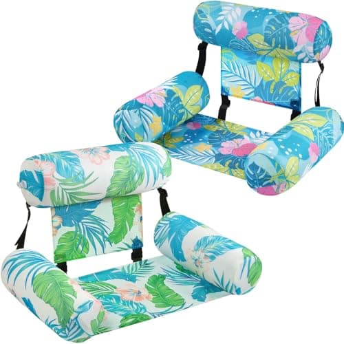 WERNNSAI Inflatable Pool Chair Float for Adults - 2 Pack Fabric Hammock Adjustable Floating Lounge Chairs for Swimming, Beach, Lake(Green Plants)