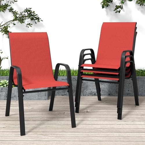 Vimstora Patio Chairs Set of 4, Stackable Outdoor Dining Chairs for All Weather Textilene Fabric & Metal Frame, Outdoor Chairs Set for Backyard Deck Garden