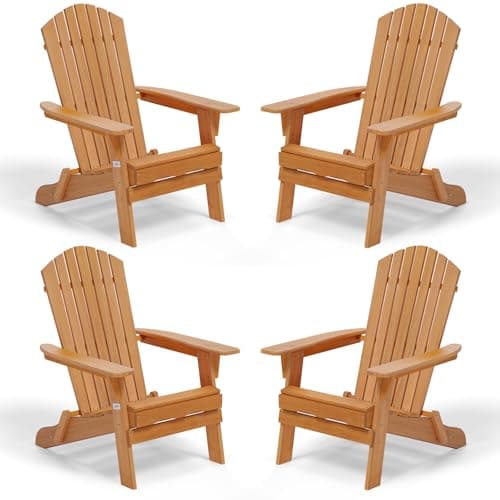 VINGLI Folding Adirondack Chairs Set of 4, Wood Adirondack Chair for Outdoor, Foldable Fire Pit Chairs for Patio, BBQ, Porch, Yard, Pool