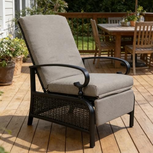 Kozyard Adjustable Outdoor Reclining Lounge Chair, Cushioned Patio Chaise Lounge with Extendable Metal Frame for Sunbathing, Reading & Relaxing – Comfortable Outdoor Recliner(Beige)