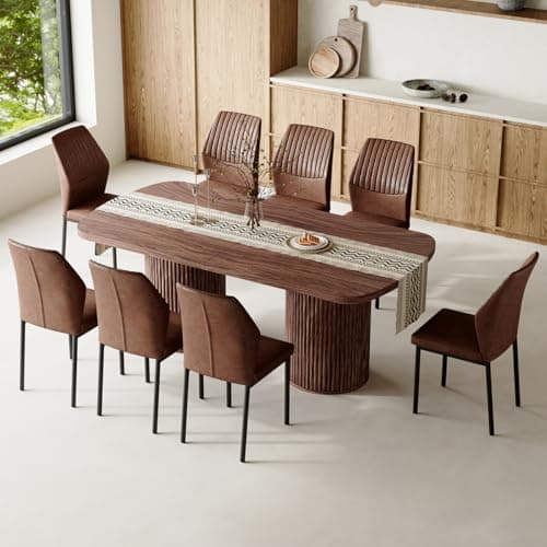 Rejeke 79" Dining Table Set for 8,Large Rectangular Kitchen Table Set for 8 with Cushioned Chairs,Modern Mid-Century Wood Dining Room Table Set,Ideal for Dining & Gatherings (Walnut)