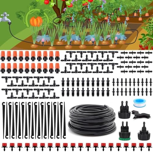Flantor Drip Irrigation Kit, Drip Irrigation System for Garden with 1/4" Irrigation Tubing DIY Saving Water Automatic Watering System for Garden, Greenhouse, Flower Bed, Patio, Lawn