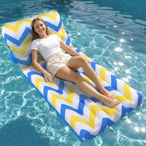 Jasonwell Inflatable Pool Float Adult - Ultra-Comfort Soft Fabric Pool Floaties Lounge Floats Floating Chair Raft with Adjustable Backrest Air Water Lounger Tanning Float for Pool Beach Party (Zigzag)