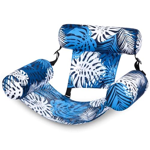 SLOOSH Pool Floats Chairs Adult,Inflatable Pool Lounge,Plant Pattern Floating Mat Hammock,Blow up Water Chairs Noodles rafts for Party Summer Water Beach Fun,Blue Leaves