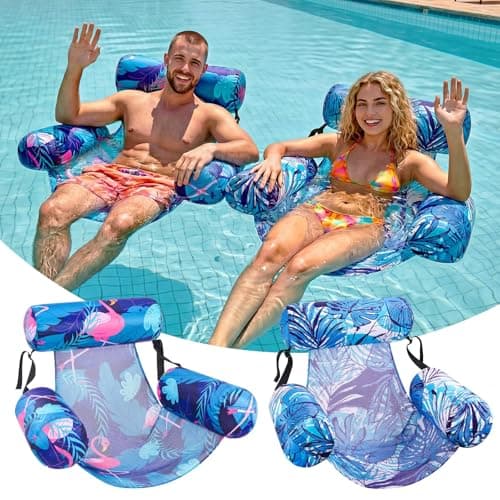 Inflatable Pool Float Chair - 2 Pack Pool Floats Adult Heavy Duty, Water Floating Lounge Chairs, Blow up Floaties Adults for Summer Fun Party Lake Beach