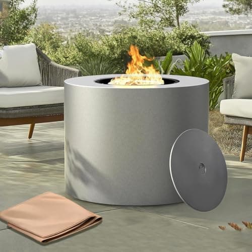 32" Smokeless Propane Fire Pit Table w/Lid, Alloy Steel Round Outdoor Patio Firepit Table 50,000 BTUs, Lava Rocks, Weatherproof Cover, CSA Safety Certified, for Wooden Deck, Backyard and Pool