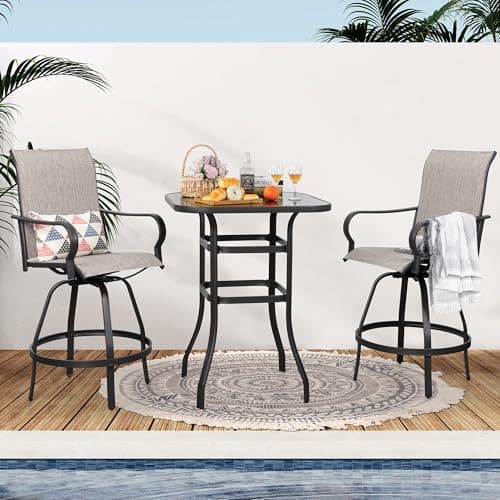 Shintenchi 3 Piece Patio Swivel Bar Stools Set, Outdoor Patio Bar Table and Chairs Set, All Weather Bar Height Chairs Set of 2, High Top Bistro Set Furniture for Balcony, Backyard, Garden, Taupe