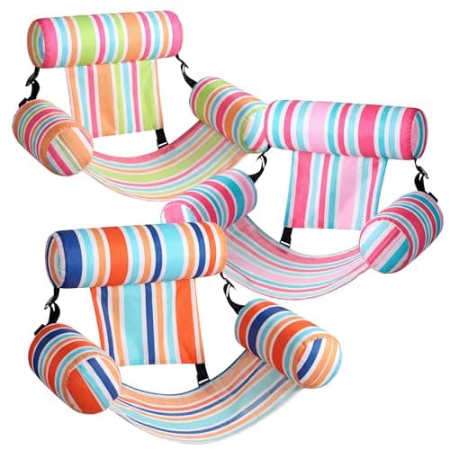 SLOOSH Pool Floats Chairs Adult, 3 Packs Inflatable Lounge Chairs,Blow up Pool Noodles Floats for Adults,Water Floating for Beach Party Summer Water Fun,Stripe