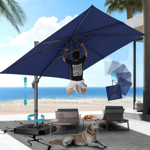 Hotime 10x10ft Large Cantilever Patio Umbrellas - Upgrade and Intensify - with 360 Rotation and 5 Angles Adjustment - Aluminum Offset Pool Umbrella Square Outdoor Umbrella for Patio Garden