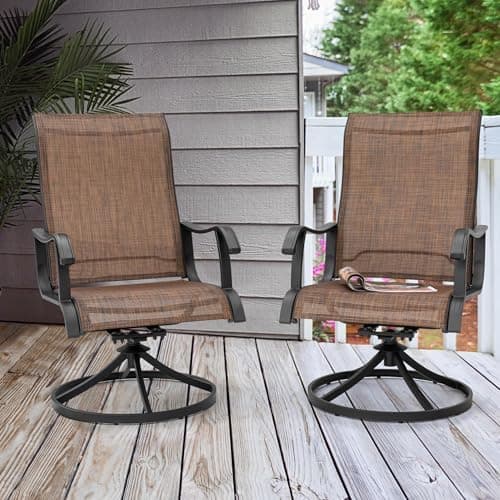 NUU GARDEN Patio Swivel Chair Set of 2, Outdoor Swivel Rocker Dining Chairs with All-Weather Textilene High Back and Metal Frame for Backyard Deck Lawn Garden, Brown