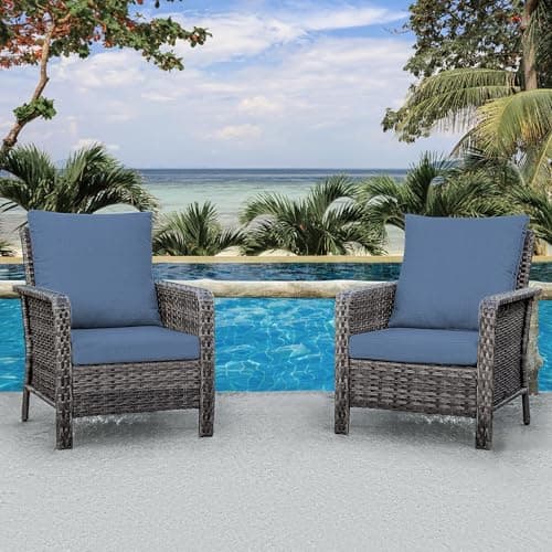 Brafab 2 Peices Patio Single Chairs Set, PE Rattan Wicker Chair Conversation Set with Washable Cushion, Outdoor Conversation Furniture for Garden Poolside Balcony, Blue