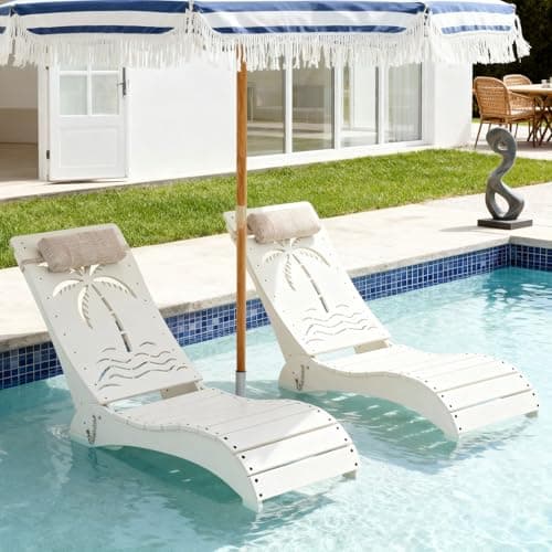 ZZWHOM in Pool Lounge Chairs Set of 2, HDPE Pool Chaise Loungers for Sun Shelf up to 9 Inches, Fade-Resistant, 3-Position Adjustable Backrest with Headrest, Ergonomic Poolside Lounger, White