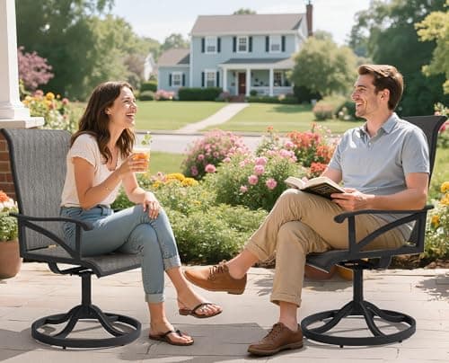 DWVO Swivel Patio Chairs Set of 2, Premium Outdoor Swivel Chairs with High Back Support & Weather-Resistant Fabric, Heavy Duty Patio Swivel Chair for Porch Garden Deck, 360 Degree Rotation, Brown