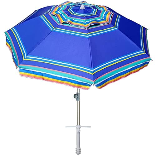AMMSUN 7ft Heavy Duty High Wind Beach Umbrella Parasols with Sand Anchor Vent Tilt UV 50+ Sun Protection Portable Outdoor Sunshade Umbrellas Carry Bag for Patio Garden Pool Backyard Blue