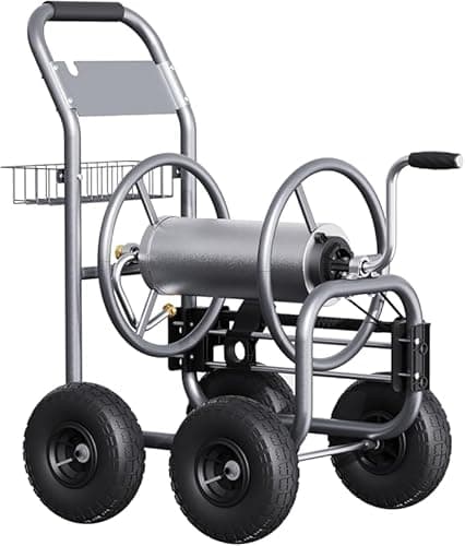 Giraffe Tools Heavy Duty Garden Hose Reel Cart with Wheels - Industrial Outdoor Hose Storage Reel, Pre-Installed Guide for 250-Feet of 5/8" Hose Capacity