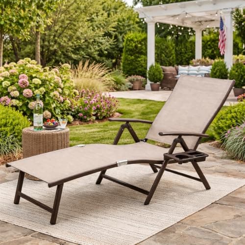 Kozyard Aluminum Outdoor Chaise Lounge Chair, Adjustable Reclining Patio Lounge with Drink Holder, Weather-Resistant Pool, Deck & Yard Recliner, Assemble-Free (1Pack, Beige)