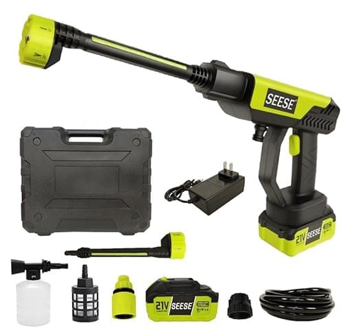 Cordless Pressure Washer Gun: 1000 PSI Portable Electric Washer for Vehicle, Driveway & Deck - Ergonomic Handle Design with 30min Runtime & 6-in-1 Nozzle