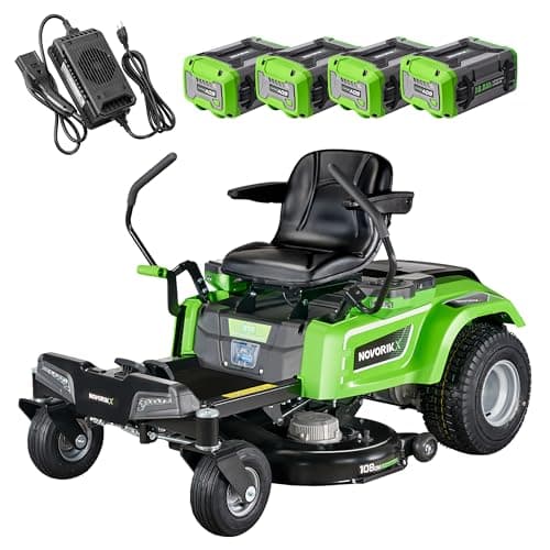 NovorikX 54V 42'' Cordless Electric Riding Lawn Mower, Zero Turn Lawn Mower with 4 * 10AH Batteries and Plug in Charger for Large Yard