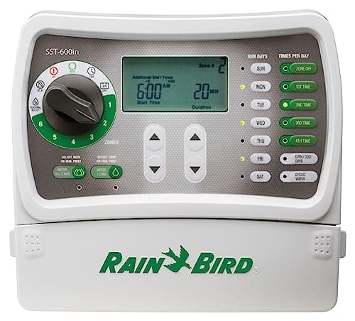 Rain Bird SST600IN Simple-to-Set Indoor Sprinkler/Irrigation System Timer/Controller, 6-Zone/Station (This New/Improved Model Replaces SST600I),Gray/Green