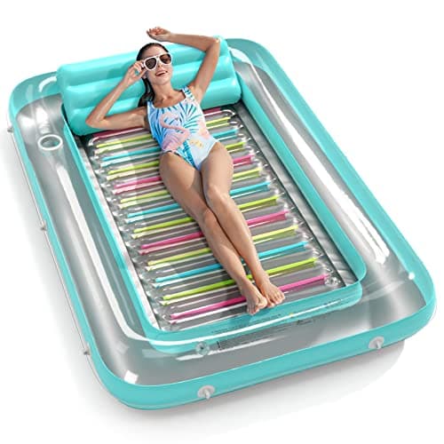 Jasonwell 4 in 1 Inflatable Tanning Pool Lounger Float - Sunbathing Lounge Floatie Raft Toys, Water Filled Tanning Bed Mat Pad Blow Up Kiddie Pool with Ball Pit for Adult, Kids (L)