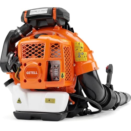 Getell 80cc Gas Backpack Leaf Blower, 900CFM 206MPH 2-Stroke Engine, Heavy-Duty Leaf & Snow Blower for Lawn, Garden & Commercial Use (Orange)