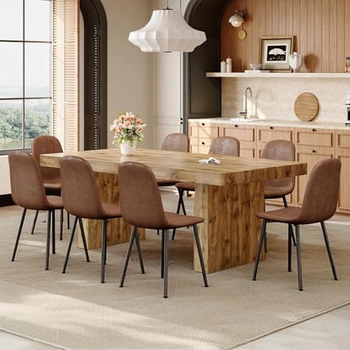 Ganooly Dining Table Set for 8, 78.7" Large Wood Dinner Set for 8 with Faux Leather Chairs, 8 Seater Modern Dining Room Table Sets for Kitchen, Farmhouse