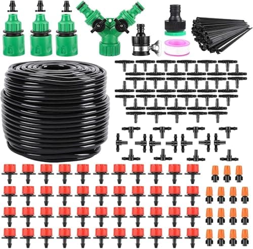 Drip Irrigation System, 180 Pcs 164FT Garden Irrigation System 1/4, Blank Distribution Tubing Watering Drip Kit Automatic Irrigation Equipment for Garden Greenhouse, Flower Bed,Patio,Lawn